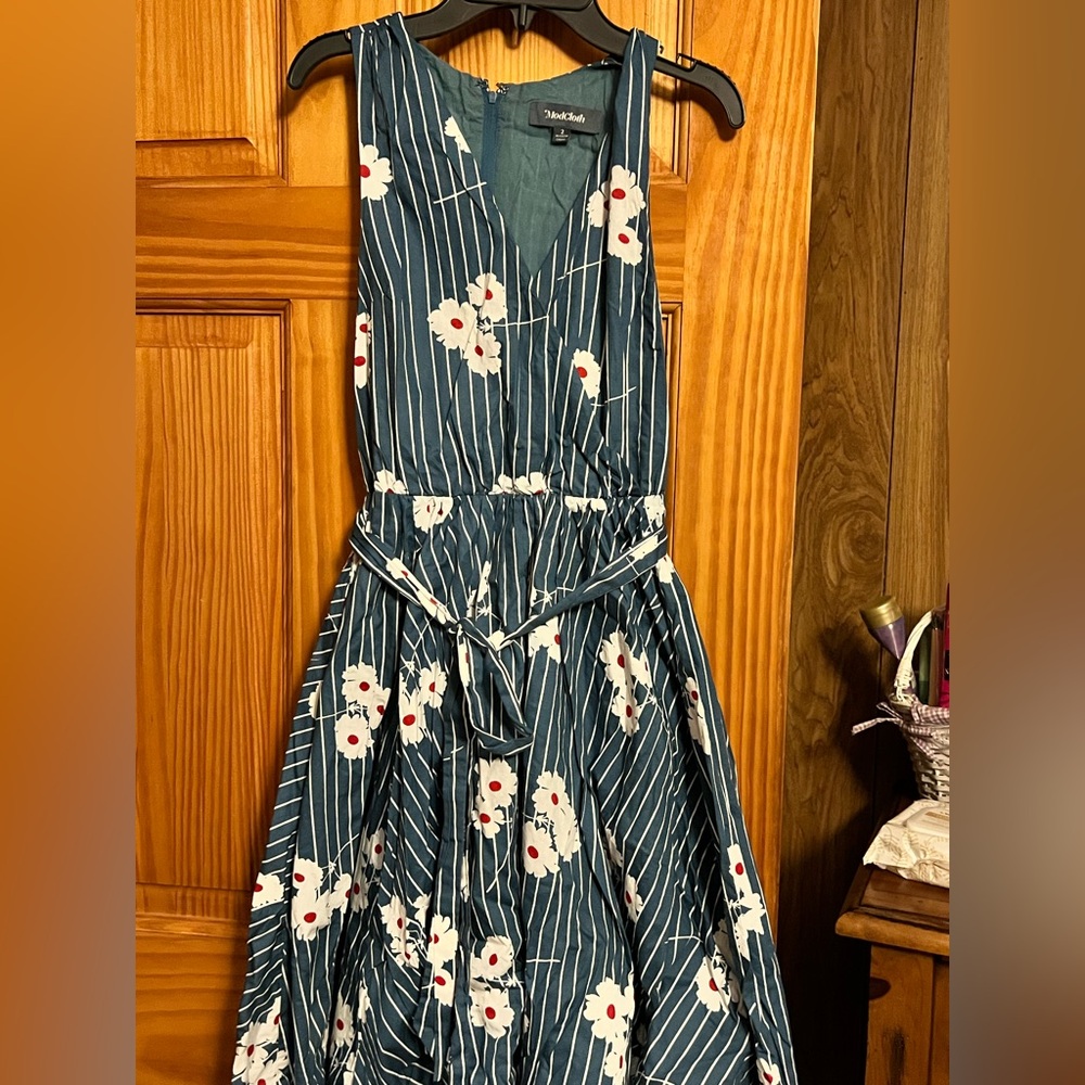 Modcloth Blue Floral Backless Dress